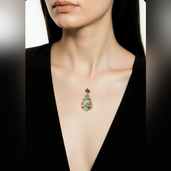 925 Sterling Silver Pendant 1.2x4cm with Natural Topaz, Citrine, Amethyst Gems - Picture 2 of 7